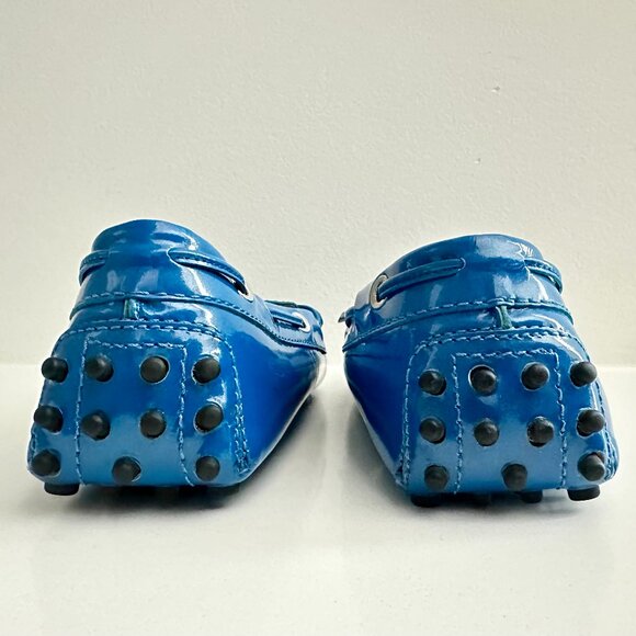 Tod's Electric Blue Patent Leather Bow Gommino Driving Shoes - Picture 9 of 10